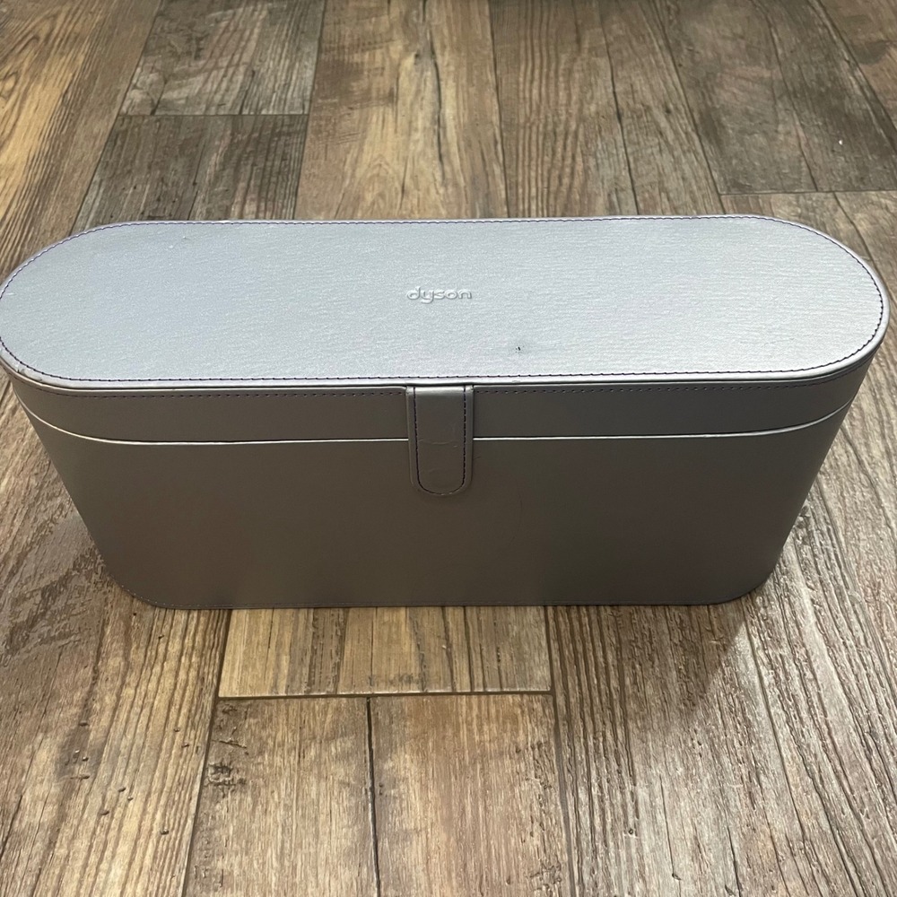Dyson Storage Case Silver Oval Leather Organizer‎ Box EMPTY